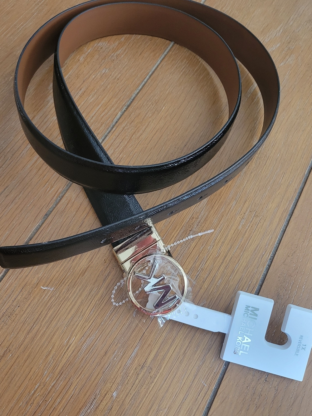 NWT Michael Kors Black/Brown Reversible Belt with Gold MK Buckle XL